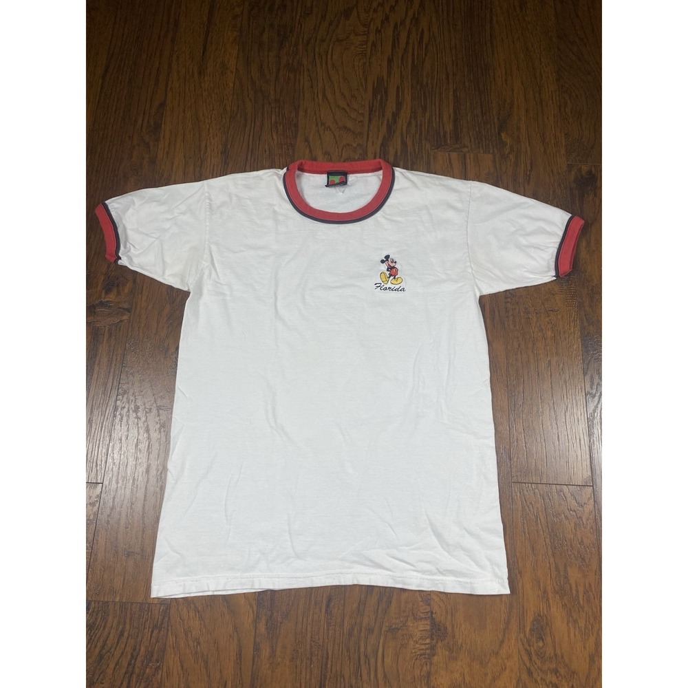 Vintage Mickey Unlimited Florida Ringer T-Shirt Mens White Red Mickey‎ Mouse 90s